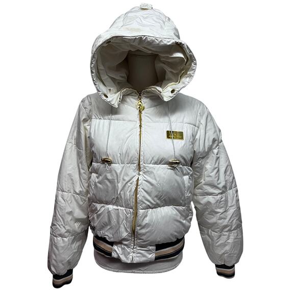 Baby Phat White Down Puffer Zip Hood Vintage Y2K Jacket Coat Medium Streetwear - Picture 1 of 16